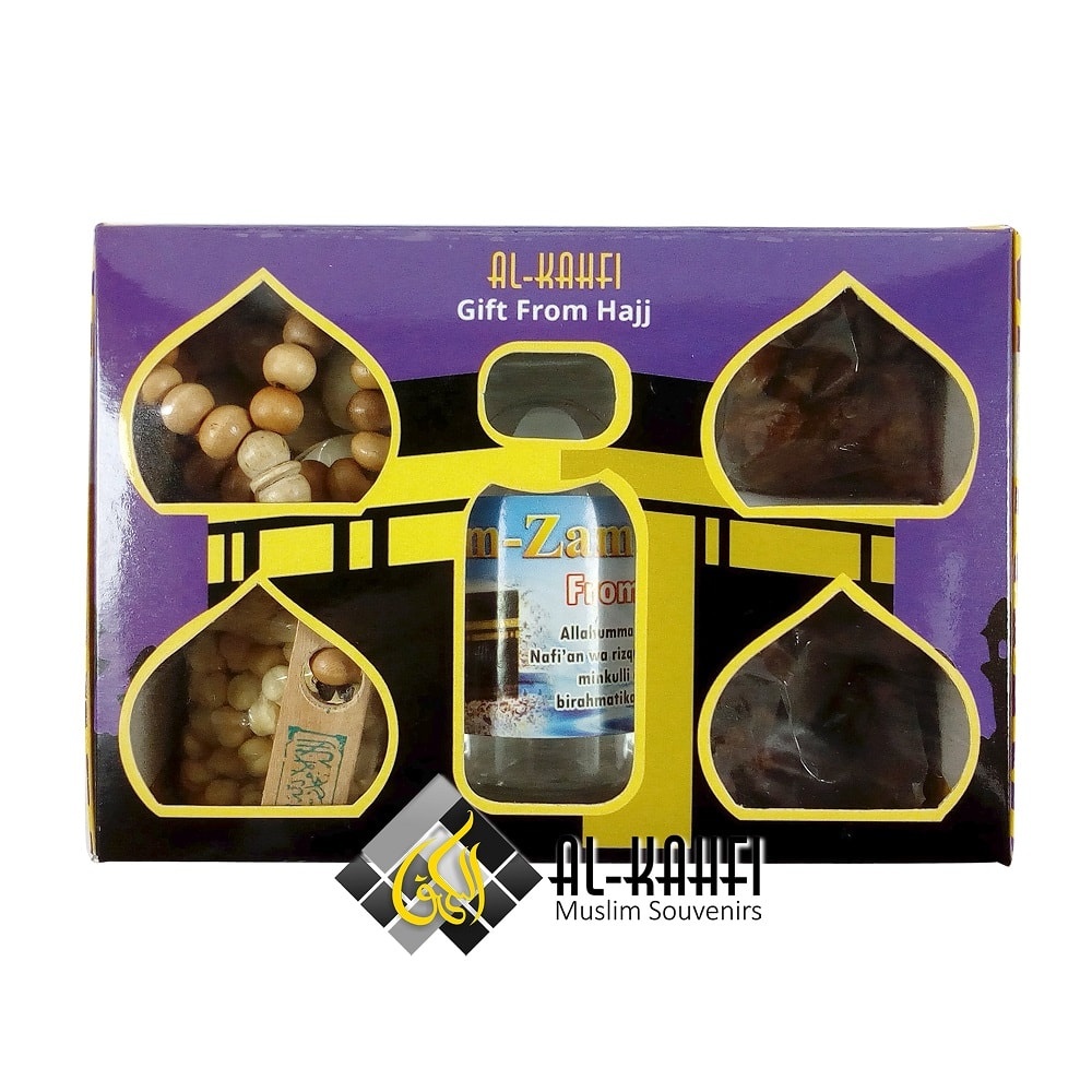 Paket Oleh Oleh Haji 3 - Kardus Cantik Kacang Arab Kacang Fustuk Kismis Kurma Zam-Zam Tasbih